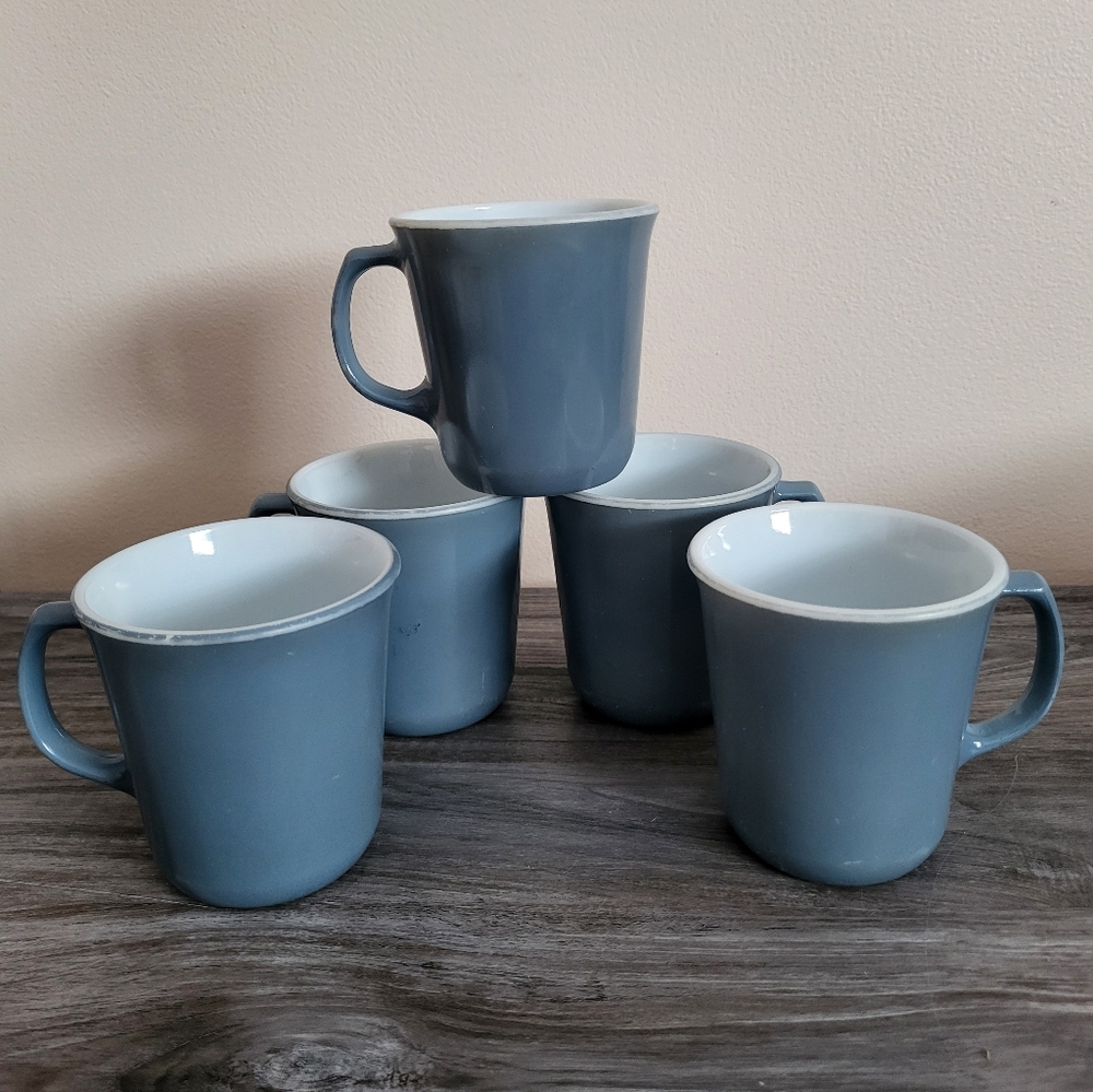 Vintage Pyrex Slate Blue Mug Set, 5 Count, 1970s/80s